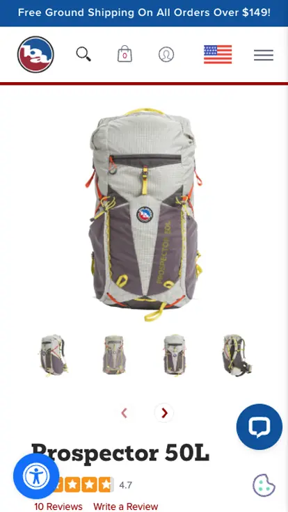Big Agnes Product Detail Page Mobile View